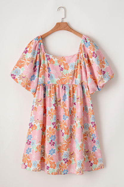 Multicolour Floral Puff Sleeve Babydoll Dress. PSCollection