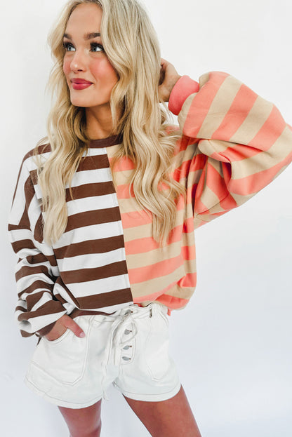 Brown Stripe Pullover Sweatshirt. GCollection