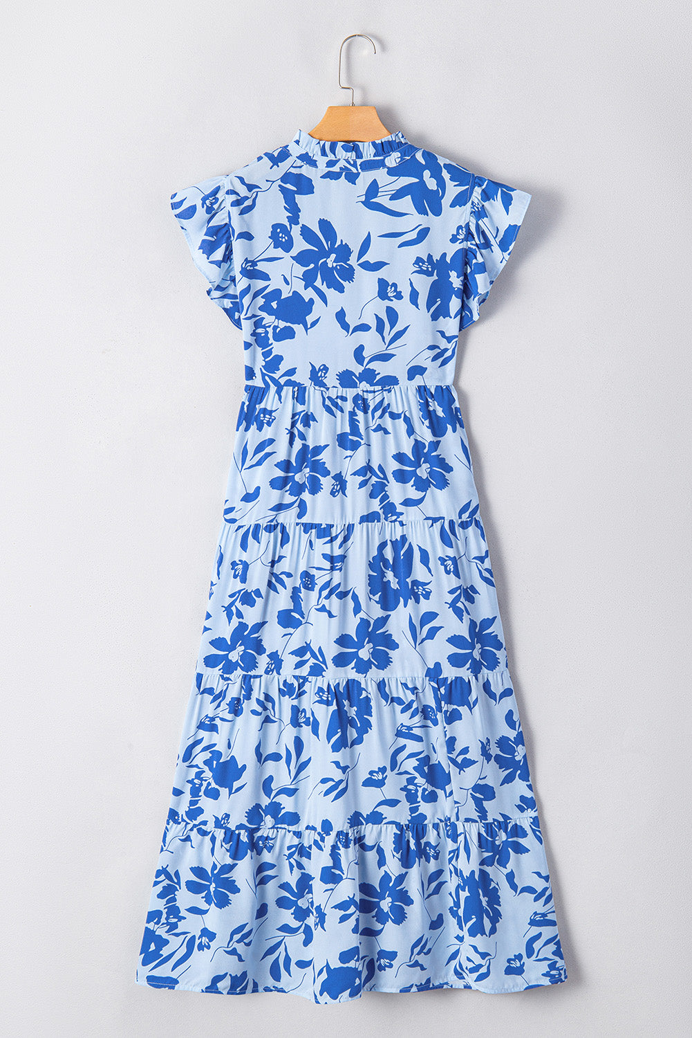 Sky Blue Floral Print Tiered Maxi Dress. GCollection