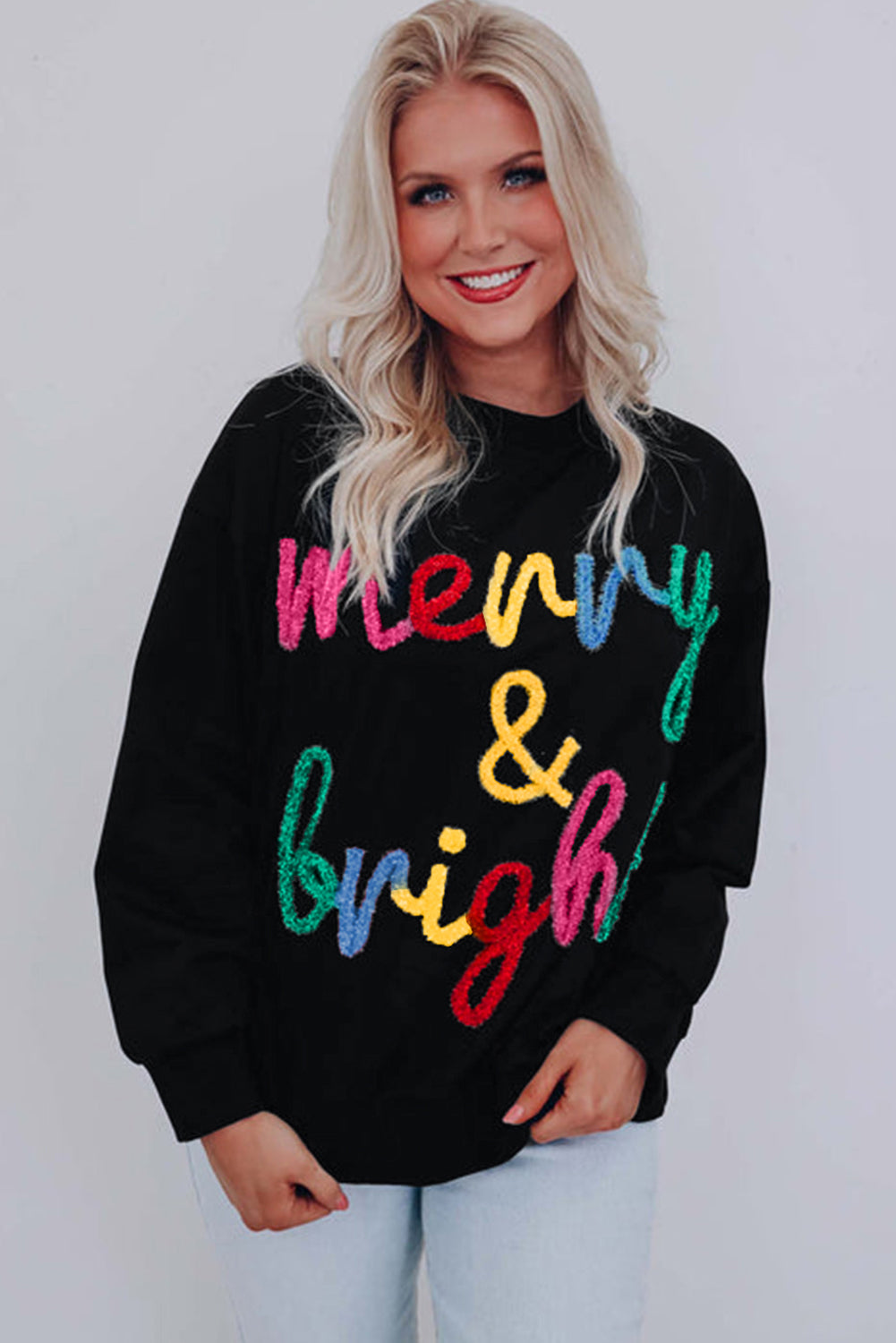 Black Colorful Merry & Bright Sweater. GCollection