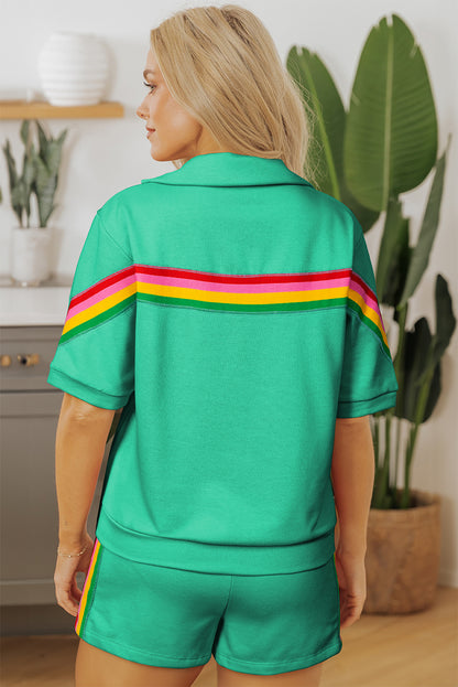 Sea Green Rainbow Colorblock Top 2 Piece Shorts Set. GCollection