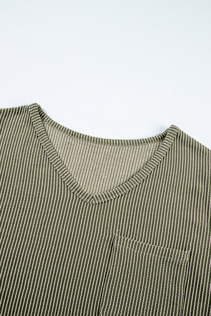 Mist Green Plus Corded V Neck Tee. PSCollection