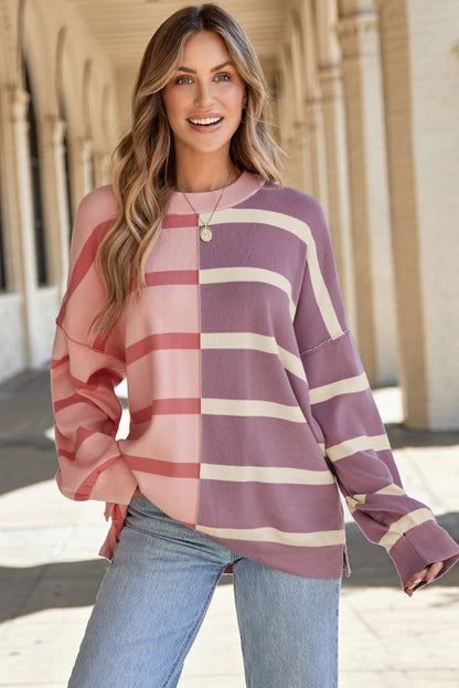 Pink Stripe Colorblock Oversized Sweater. GCollection