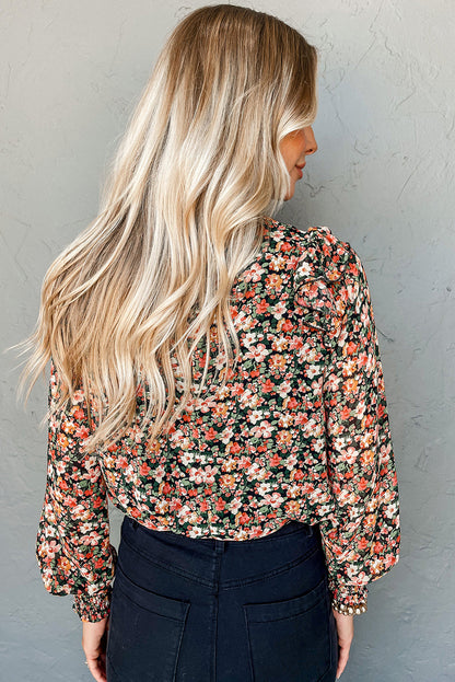 Orange Ruffle Trim Floral Blouse. GCollection