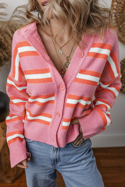 Pink Stripe Cardigan Sweater. GCollection