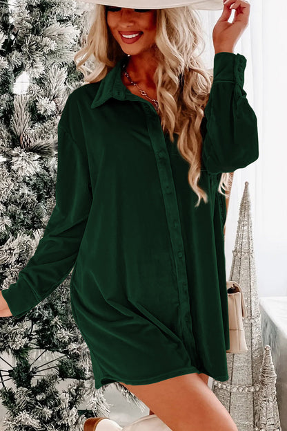 Green Velvet Button Dress. GCollection