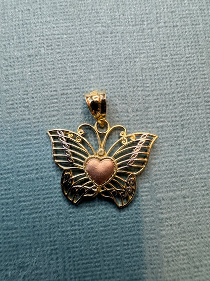 10K tri-color gold butterfly pendant
