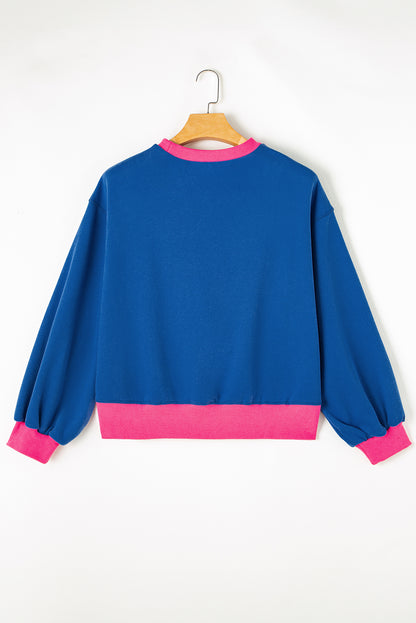 Blue Colorblock Bubble Sleeve Sweatshirt. GCollection