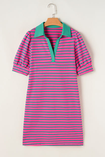 Pink Stripe Collared V Neck T Shirt Dress. GCollection