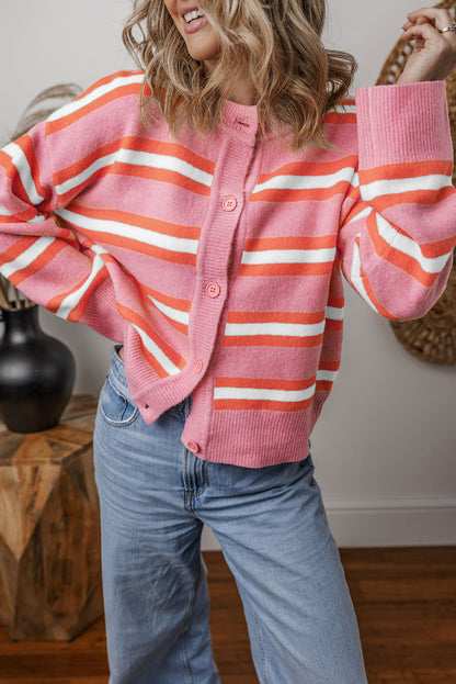 Pink Stripe Cardigan Sweater. GCollection