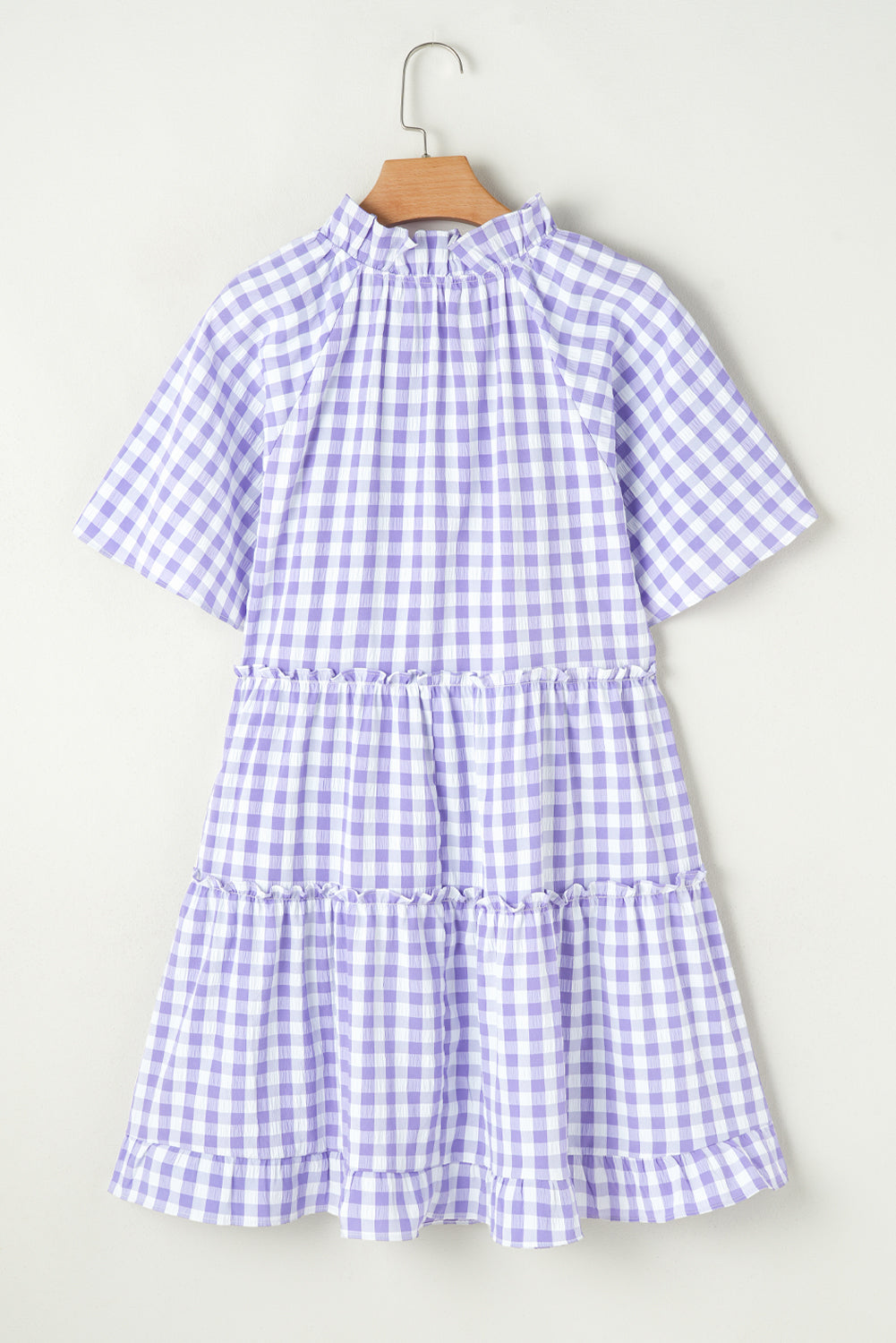 Plaid Ruffle Wide Short Sleeve Babydoll Mini Dress. GCollection