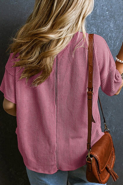 Rose Pink Textured V-Neck Shirt. PSCollection