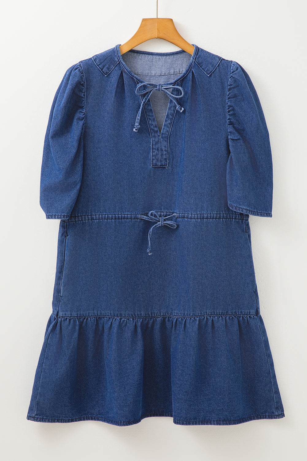 Blue Drawstring High Waist Denim Dress