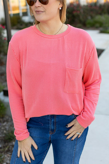 Peach Textured Long Sleeve T Shirt. PSCollection