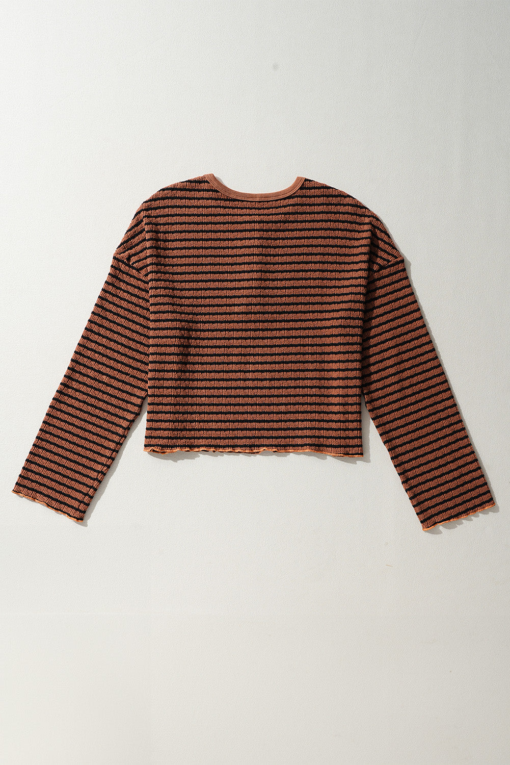 Brown Stripe Textured Long Sleeve Top. GCollection