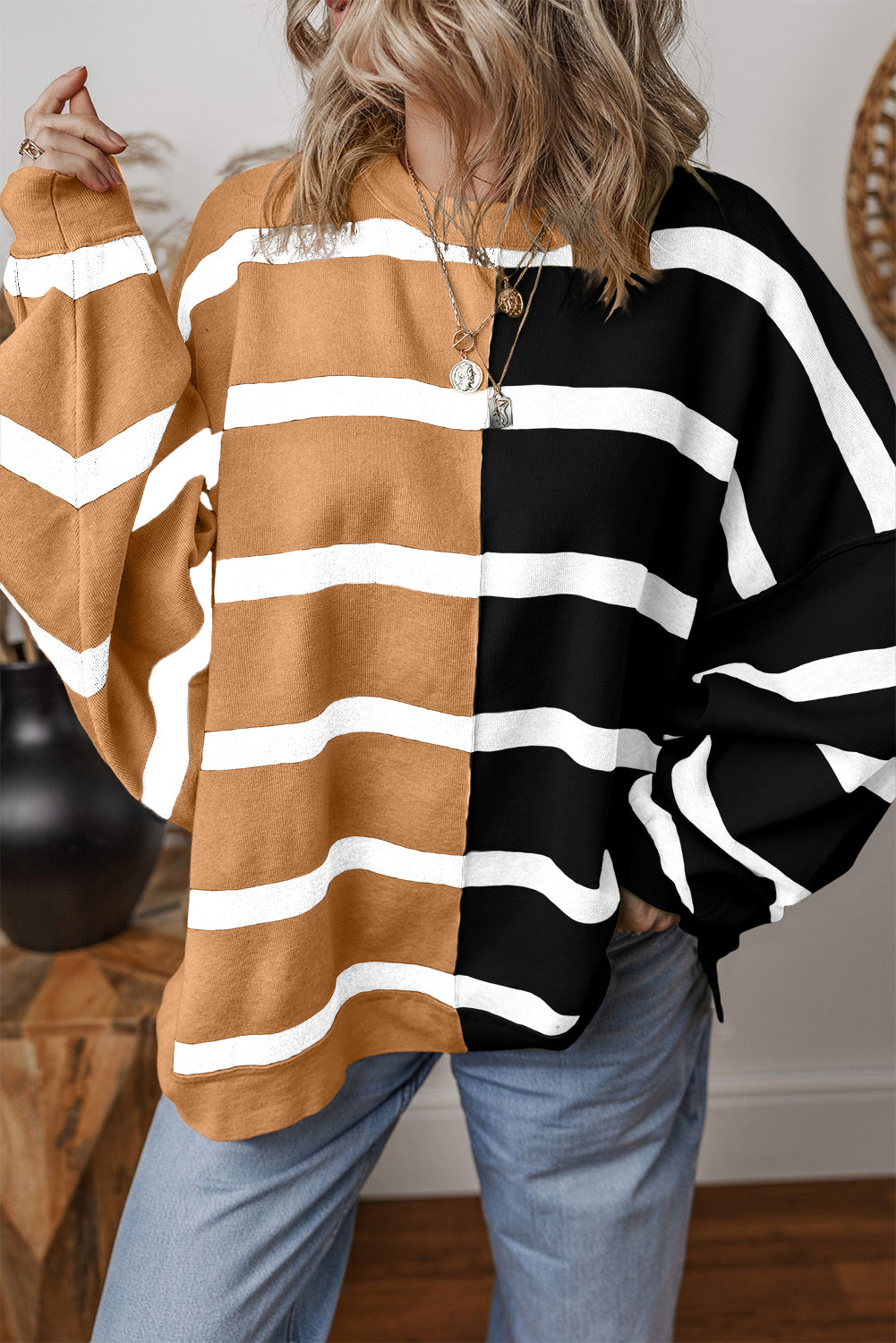 Beige Colorblock Oversized Sweater. GCollection