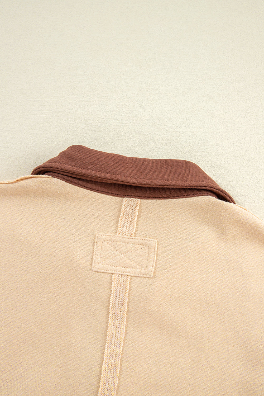 Light French Beige Striped Colorblock Patchwork Collar Sweatshirt. GCollection