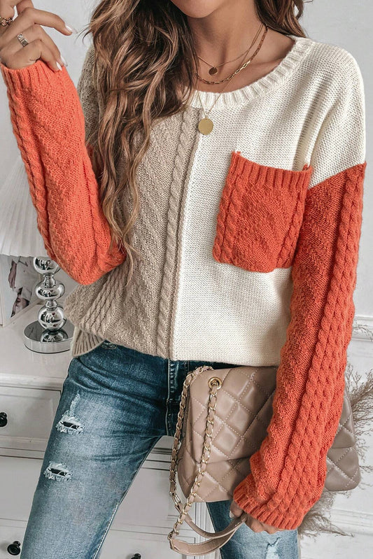 Gold Colorblock Patched Sweater. GCollection