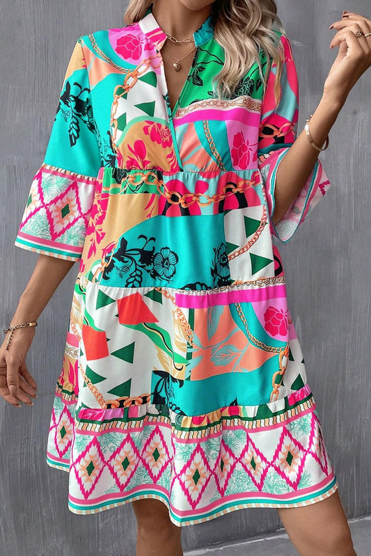 Multicolour Abstract Printed Half Sleeve Dress. GCollection