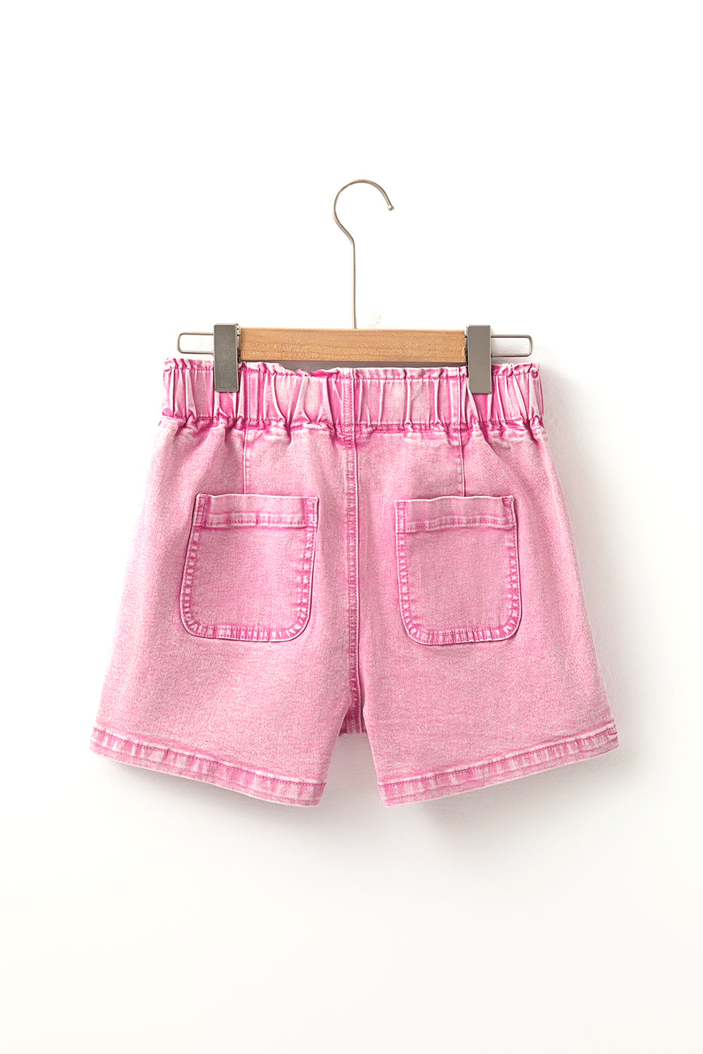 Strawberry Pink Elastic High Waisted Denim Shorts. GCollection