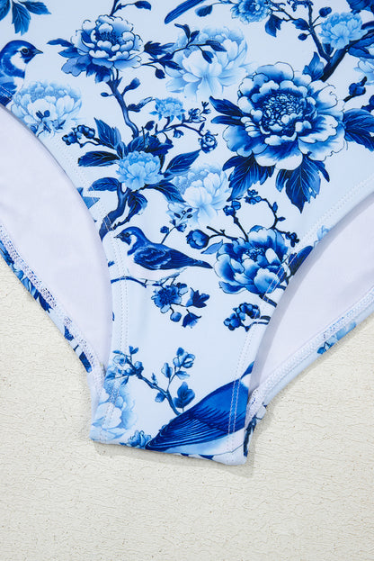 Blue Cutout Ruffled Spaghetti Strap One-Piece Swimwear. GCollection
