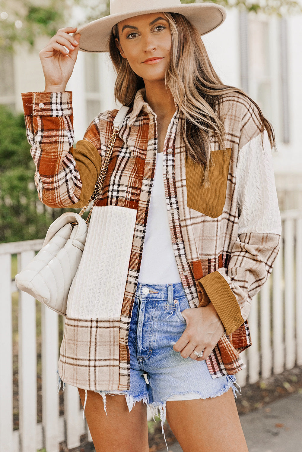 Orange Plaid Color Block Shacket. GCollection