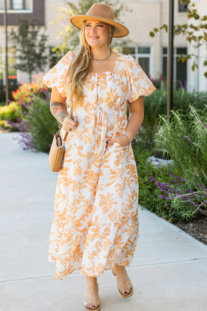 Apricot Floral Print Maxi Dress. PSCollectio