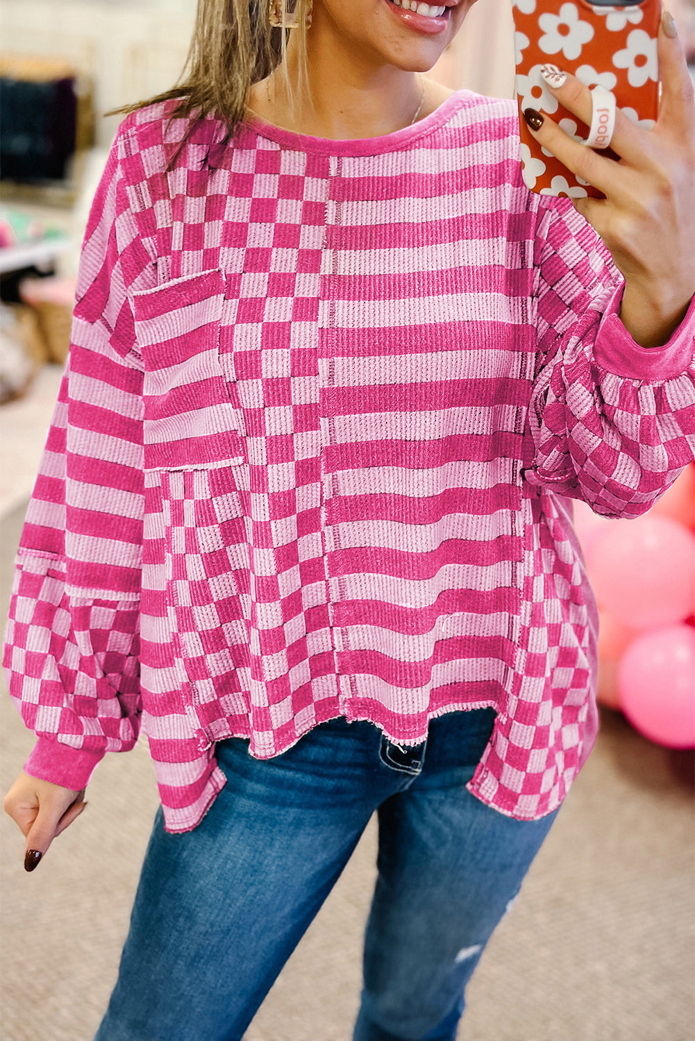 Rose Red Checkerboard Blouse. GCollection