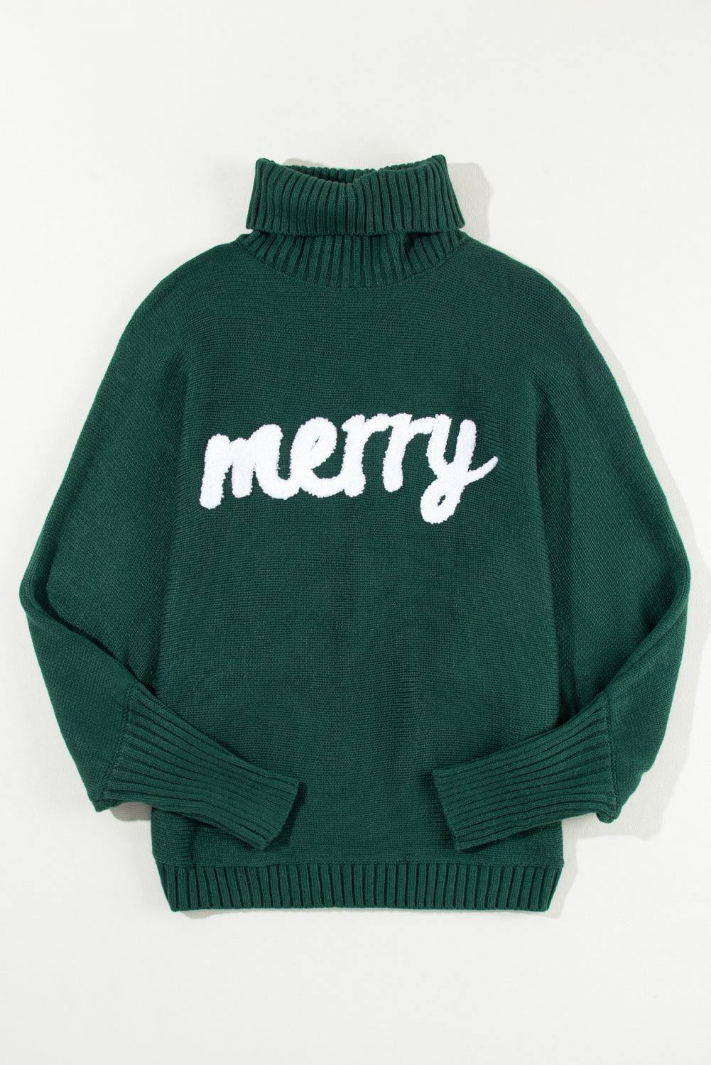 Green Merry Letter Embroidered High Neck Sweater. GCollection