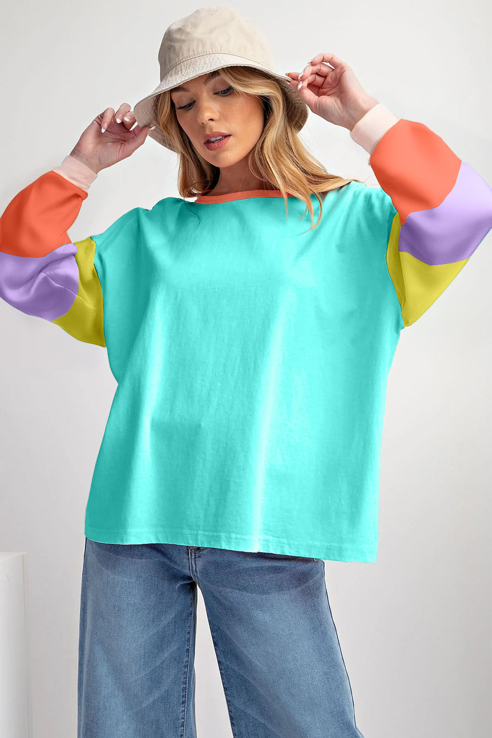 Light Blue Colorblock  Loose Top