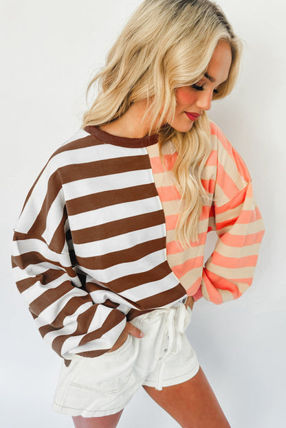 Brown Stripe Pullover Sweatshirt. GCollection