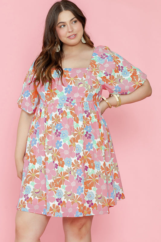 Multicolour Floral Puff Sleeve Babydoll Dress. PSCollection