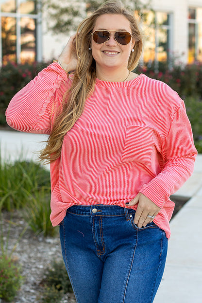 Peach Textured Long Sleeve T Shirt. PSCollection