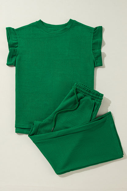 Dark Green Top and Cropped Loose Pants Set. GCollection