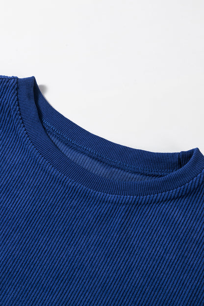 Dark Blue Ribbed Corduroy Oversized Sweatshirt. GCollection. PSCollection