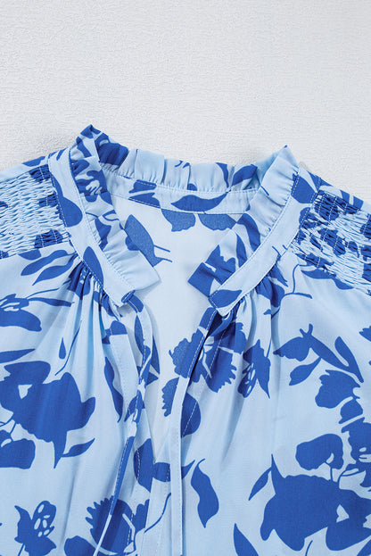 Sky Blue Floral Print Tiered Maxi Dress. GCollection