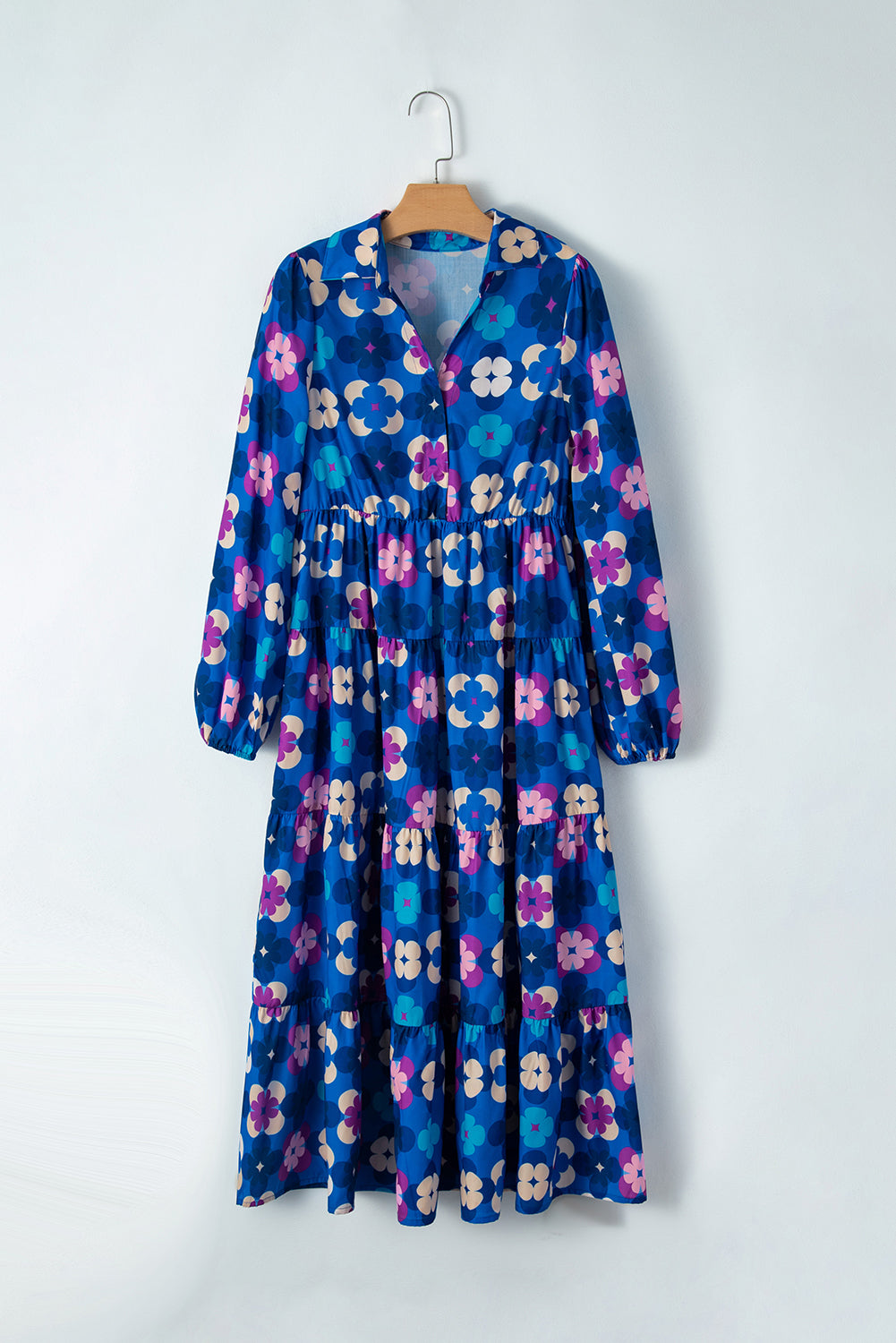 Blue Floral Tiered Ruffle Midi Dress. GCollection