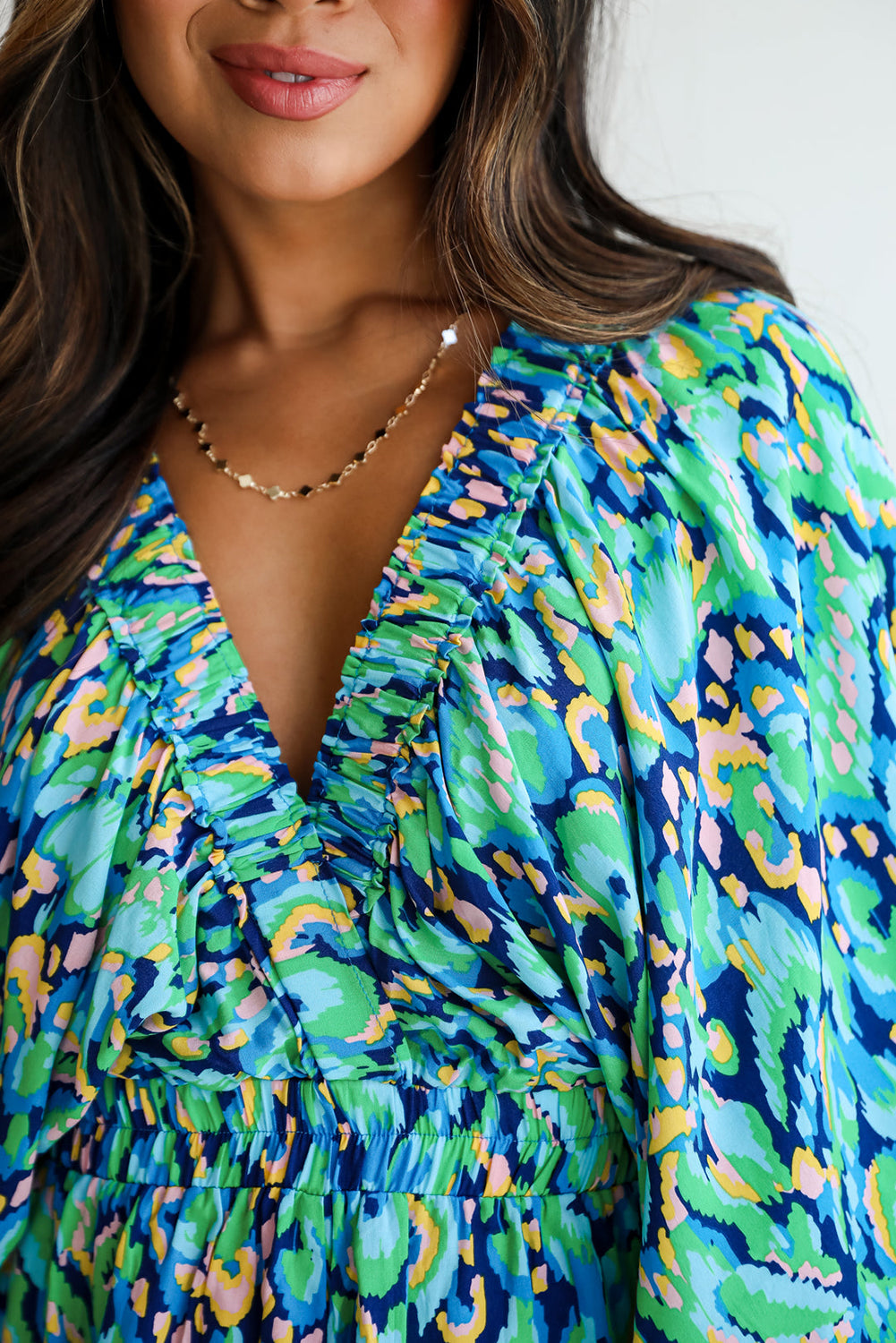 Green Abstract Print High Waist Romper. GCollection