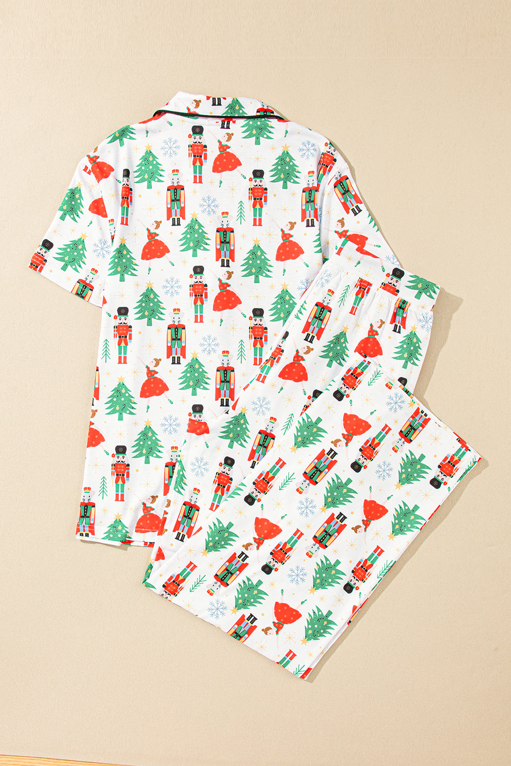 White Printed Christmas Two Piece Sleepwear. GCollection