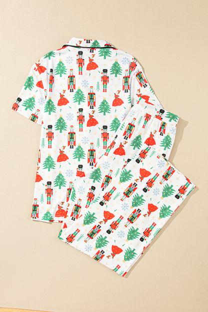 White Printed Christmas Two Piece Sleepwear. GCollection