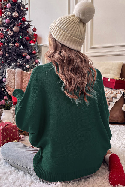 Green Merry Letter Embroidered High Neck Sweater. GCollection