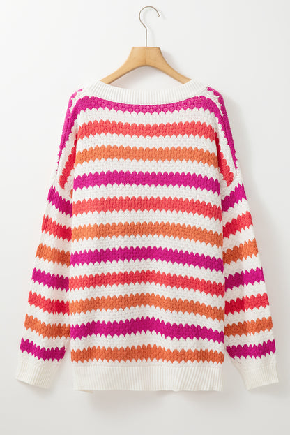 Pink Stripe V Neck Sweater. PSCollection