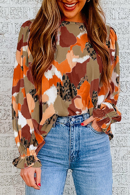 Abstract Printed Long Sleeve Blouse. GCollection