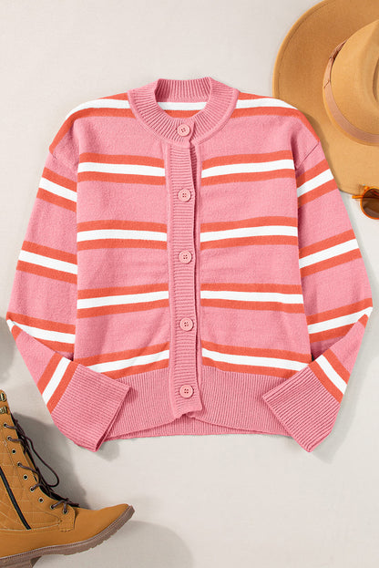 Pink Stripe Cardigan Sweater. GCollection