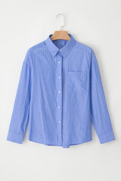 Blue Stripe Button Up Oversized Casual Shirt. GCollection