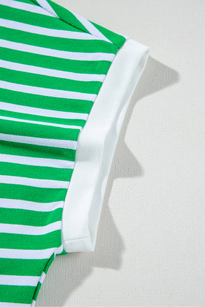 Dark Green Striped Cap Sleeve Tee and Shorts Set. GCollection