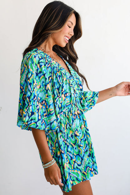 Green Abstract Print High Waist Romper. GCollection