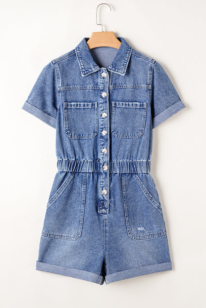 Dusk Blue Denim Short Sleeve Romper. GCollection