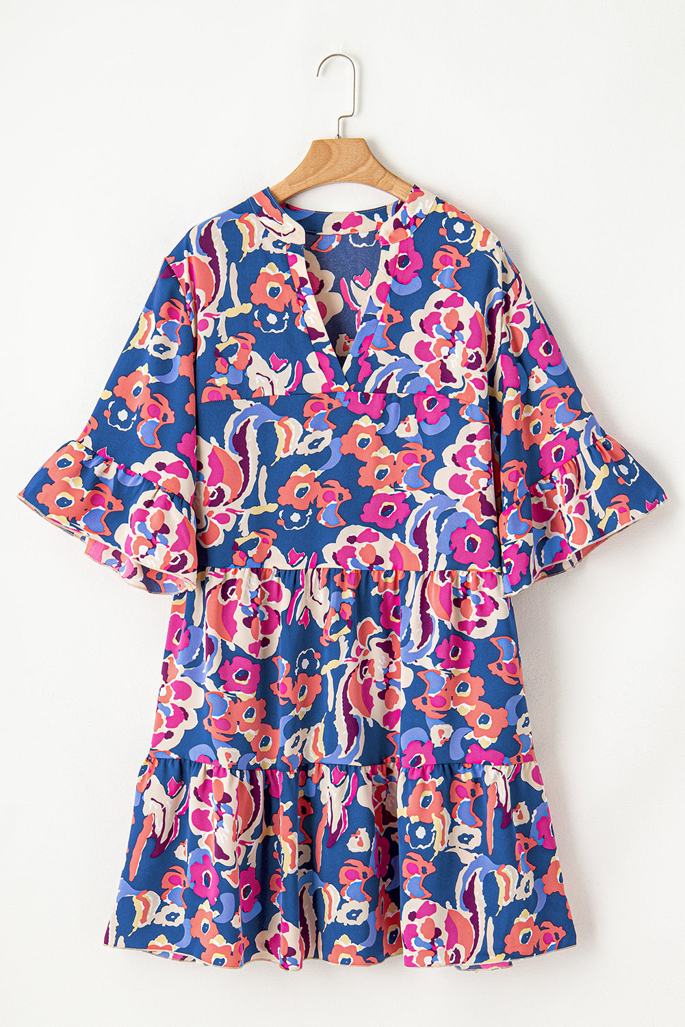 Floral Print Ruffled 3/4 Sleeve Mini Dress. PSCollection