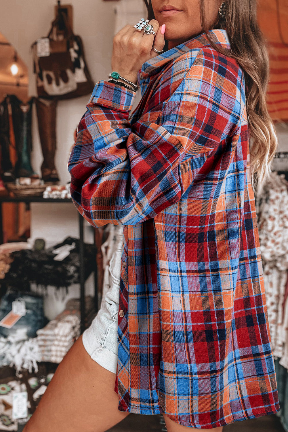 Red Plaid Print Loose Vintage Shirt. GCollection